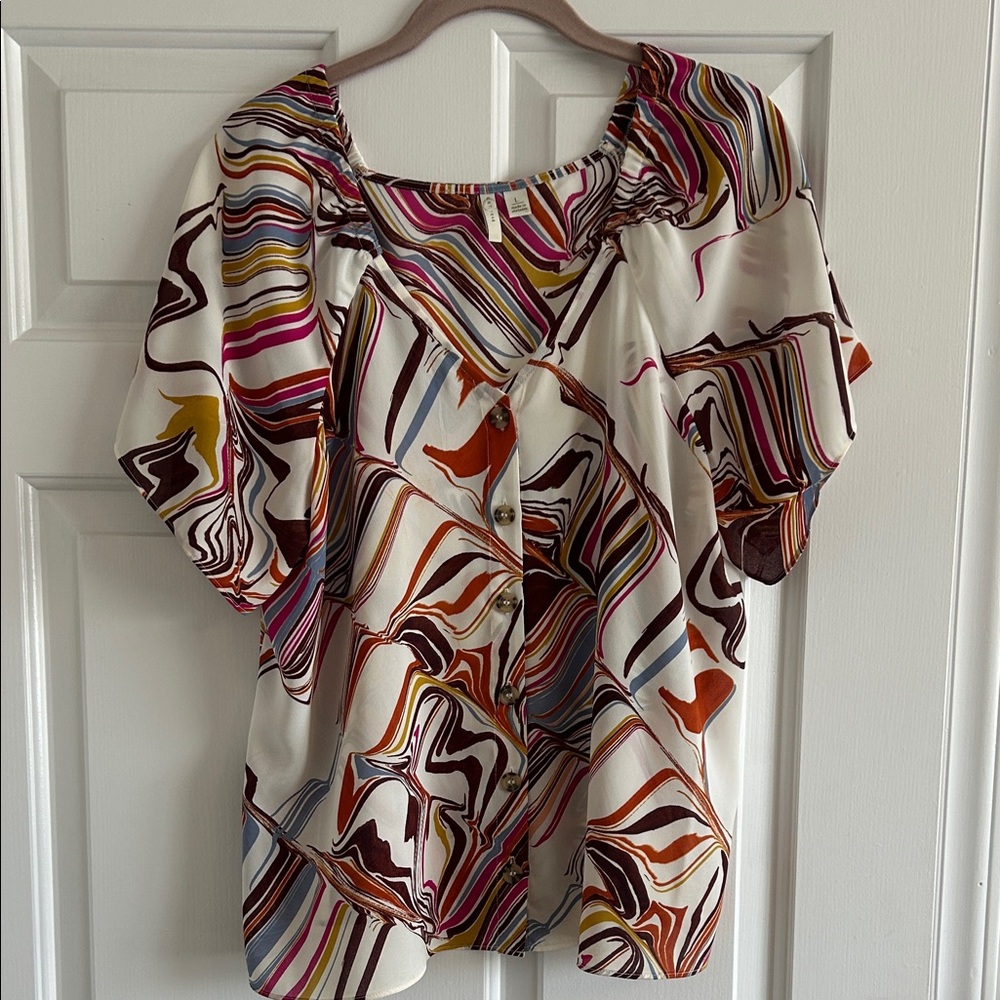 Women’s Multicolor Swirl Print Button-Front Blouse